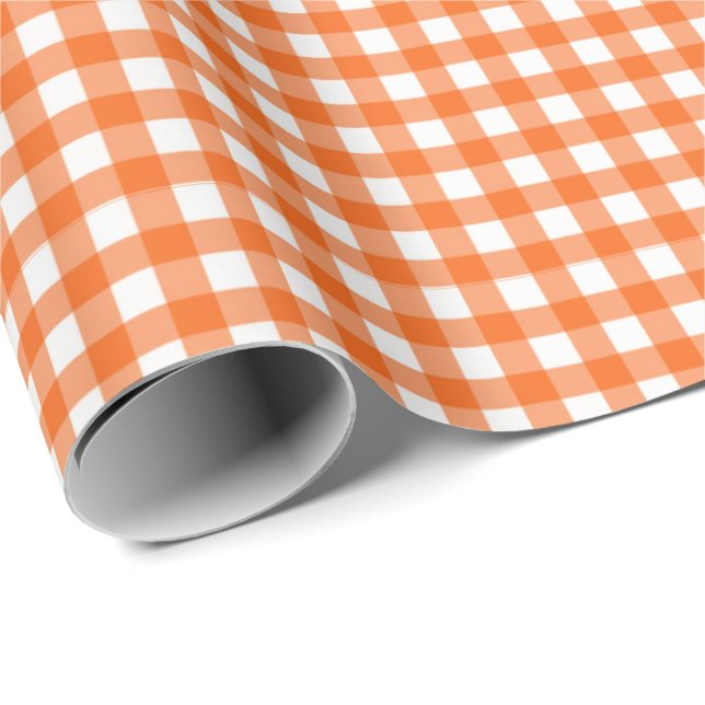 Presente Laranja| Papel Branco De Lavagem De Gingham (Ponta do rolo)