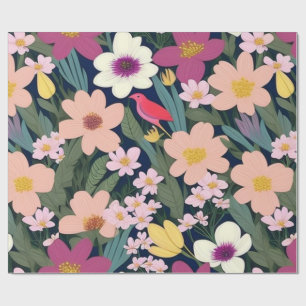Presente Lindas flores coloridas e pássaros Papel de ondula