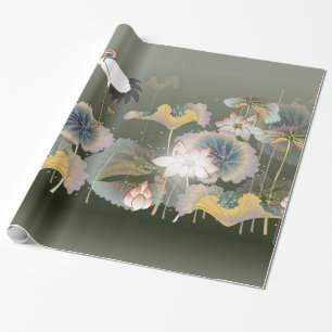 Presente Lindos guindastes Lily Pads Papel De Enrolar