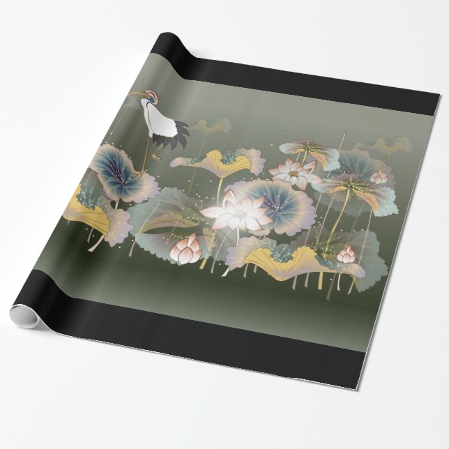 Presente Lindos guindastes Lily Pads Papel De Enrolar (Desenrolado)
