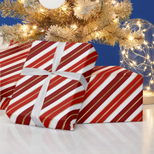 Presente Listras de Natal em Papel Alumínio Vermelho, Branc