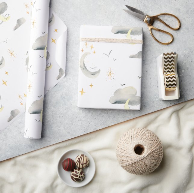 Presente Lua E Estrelas Papel De Embalagem Noturna (Artesanato)