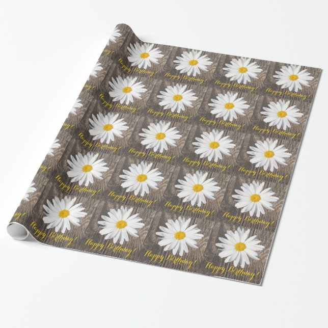 Presente Madeira Rústica, Feliz Aniversário Daisy! Papel de (Desenrolado)