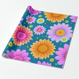Presente MankDhani Colorful Flowers Papel de Acondicionamen