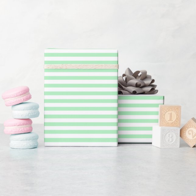 Presente Mint Green | Papel de enrolamento em tiras brancas (Chá de bebê)