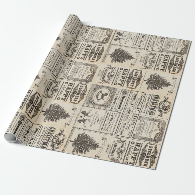 Presente Natais vintages Papel de empacotamento de anúncio (Desenrolado)