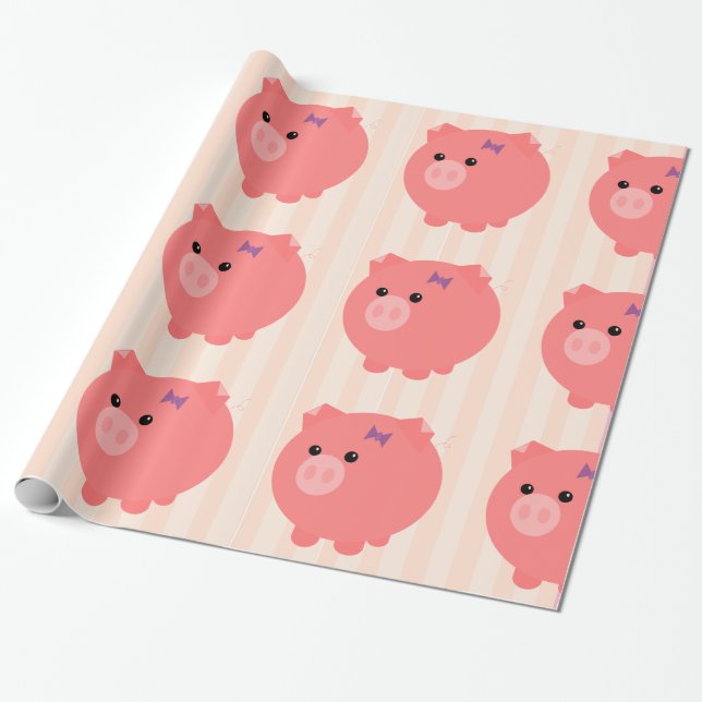 Presente O porco carnudo com rosa listra o papel de (Desenrolado)