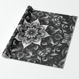 Presente Ornamentado de papel de enrolamento floral monocro