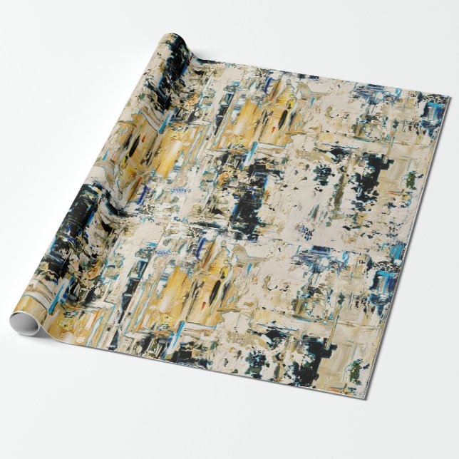 Presente Ouro entre o papel de envolvimento do cascalho (Desenrolado)