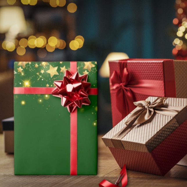 Presente Ouro verde-natalino Estrelas Papel de Moldagem (christmas green shiny stars Christmas wrapping paper is a great way to show your holiday spirit)