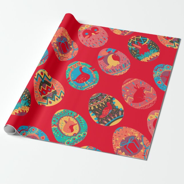 PRESENTE OVOS DE PÁSCOA DE ARTE POPULAR EM PAPEL VERMELHO (Desenrolado)