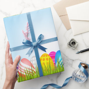 Presente Ovos De Páscoa Em Papel De Embalagem De Grama