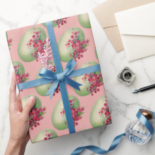 Presente Ovos de Páscoa Verde em Papel de Embalagem Rosa