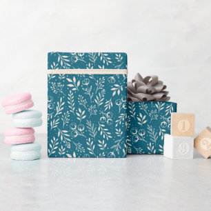 Presente Padrão Botânico Azul Escuro - Roll de Papel Embala