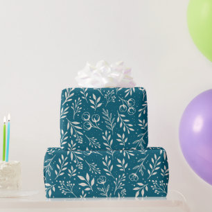 Presente Padrão Botânico Papel Azul Escuro de Enrolamento