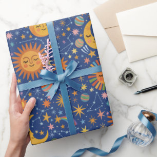 Presente Padrão Celestial Desenhado à Mão - Rolo de Papel d