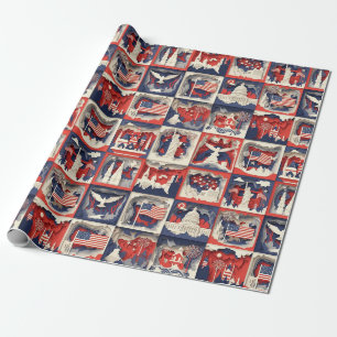 Presente Padrão de Azulejo de Corte de Papel Patriótico em
