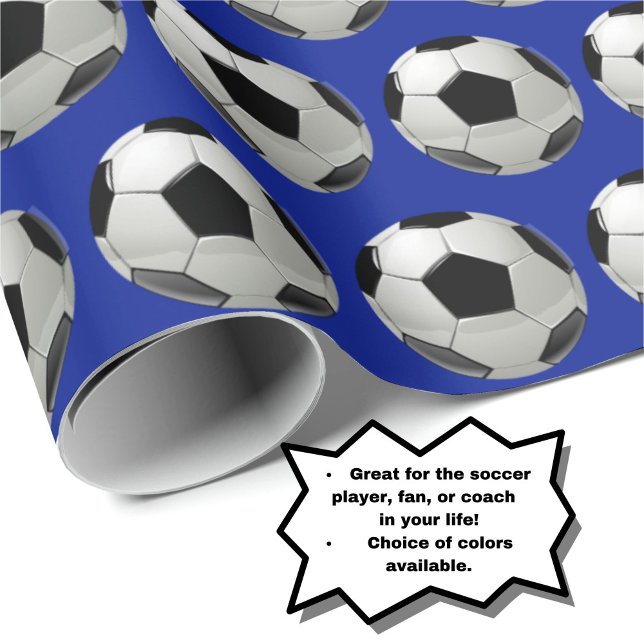 Presente Padrão de Bola de Futebol Divertido no Papel Azul (Personalize your gift with this fun soccer ball pattern wrapping paper!)