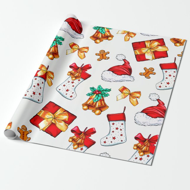Presente Padrão de Elementos de Natal Modernos Papel de Emb (Desenrolado)