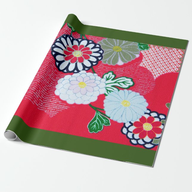 Presente PADRÃO DE FLOR KIMONO DE Papel VERMELHO E BRANCO (Desenrolado)