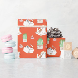 Presente Padrão De Gatinho Bonito No Papel De Enrolamento V