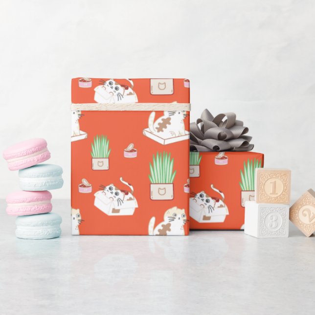 Presente Padrão De Gatinho Bonito No Papel De Enrolamento V (Chá de bebê)