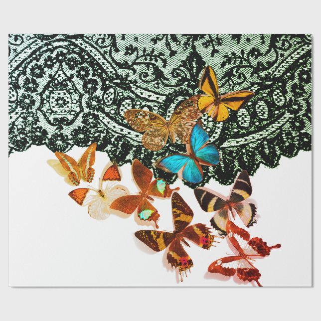 Presente PADRÃO DE LACE PRETO COM BOTTERFLIOS E Papel (Aberto)