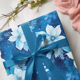 Presente Padrão Floral de Natal de Papel Azul Invisível