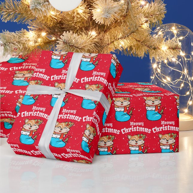 Presente Padrão Meowy Natal Gato Divertido Papel de Present (Feriados)
