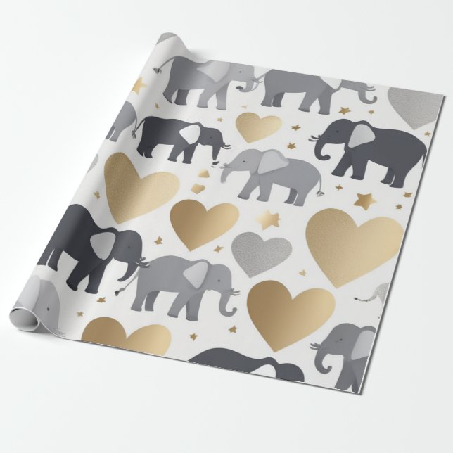 Presente Padrões de papel encantadores com corações de ouro (Desenrolado)
