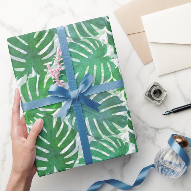 Presente Palma De Monstera Verde Tropical Deixa Papel De Em (Presentear)