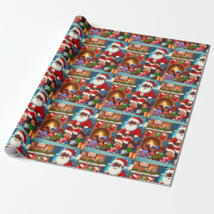 Presente Papai Noel Negro com Papel de Embalagem Familiar