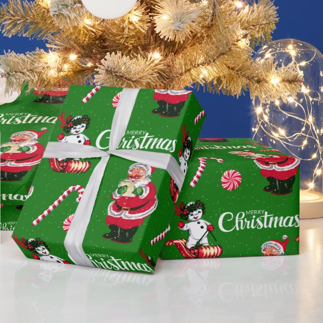 Presente Papais noeis de safra e boneco de neve com papel d (Feriados)