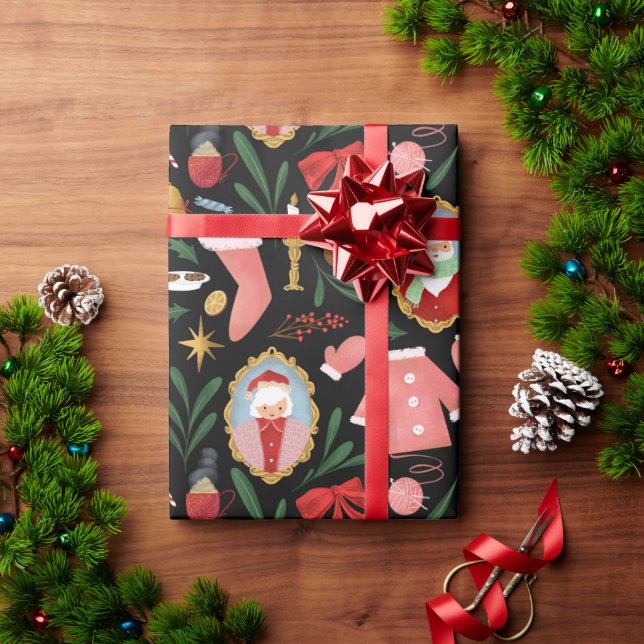 Presente papais noeis e papel de embalagem de férias da mrs (Presente de Natal)