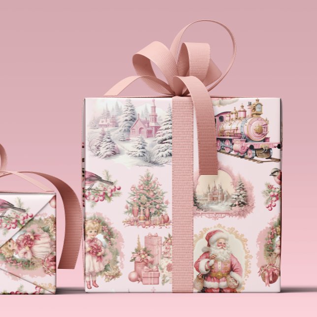 Presente Papel Antiquado de Mola de Natal Vitoriano Rosa (Criador carregado)