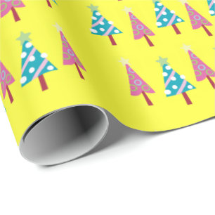 Presente Papel Azul de Embalagem Cor-de-Rosa-Natal Amarelo