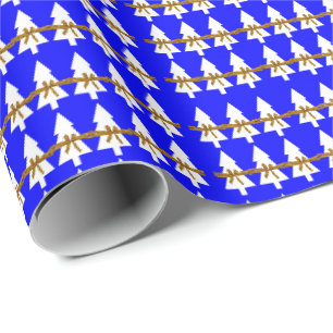 Presente Papel Azul de Embalagem de Árvores de Natal Branco
