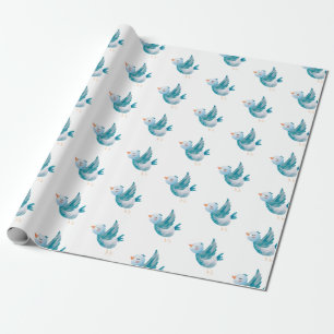 Presente Papel Azul De Embalagem De Pássaros