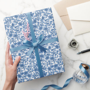 Presente Papel Azul De Embalagem Floral