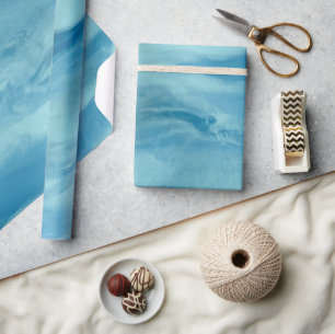 Presente Papel Azul De Enrolamento De Cores De Água