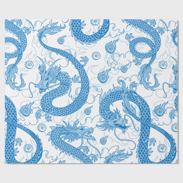 Presente Papel Azul de Enrolamento do Dragão Oriental (Aberto)