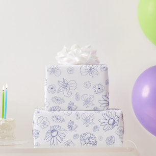 Presente Papel Azul Floral de Enrolamento