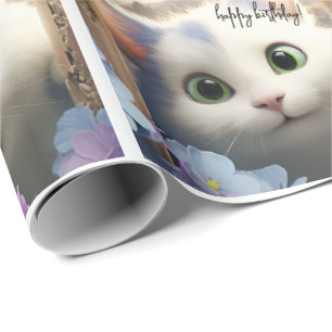 Presente Papel branco curioso para moldagem de gatos