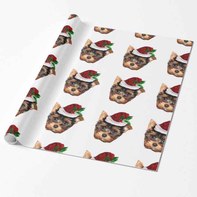Presente Papel branco de embalagem de Natal Yorkshire Terri (Desenrolado)