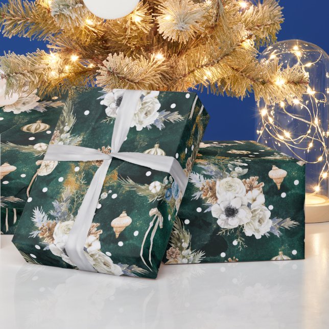 Presente Papel branco de Natal padrão de flores brancas (Feriados)