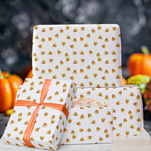 Presente Papel branco e cor de laranja, padrão de milho doc (Cute candy corn pattern wrapping paper just for you)