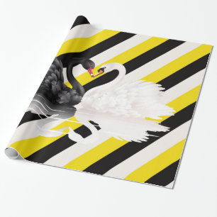 Presente Papel Brilhante, Cisnes Pretas de Stripe Branco