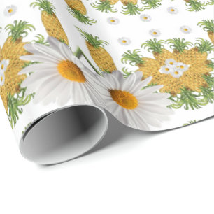 Presente Papel Brilhante de Enrolamento Branco Ananases Bra