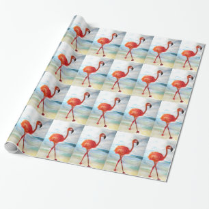 Presente Papel Brilhante Flamingo, Cor de Água, Brilhante