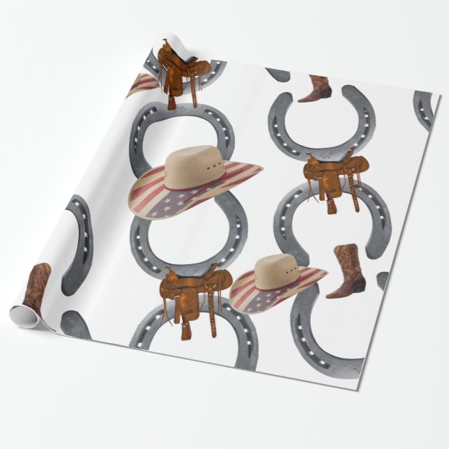 Presente Papel Brilhante, Sapato De Cowboy Saddle (Desenrolado)